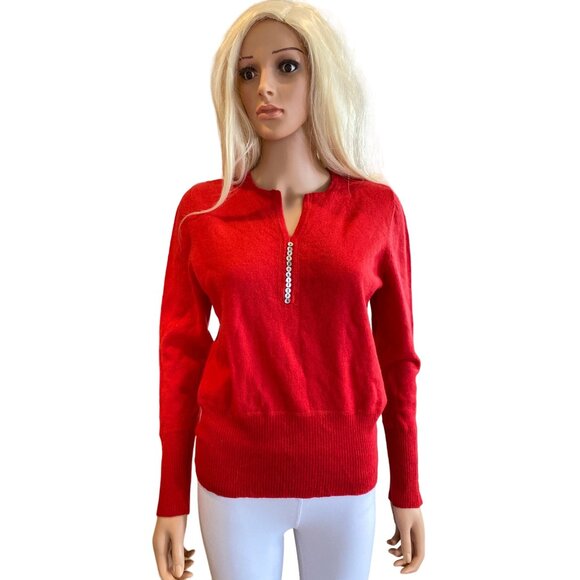 Susan Bristol Vintage 100% Merino Wool Red Sweater Women's L/XL Pullover Buttons - Picture 11 of 11